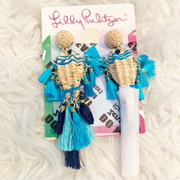 Lilly Pulitzer GWP Fishy Kiss Raffia Silk Tassel Earrings- NWT - Picture 11 of 16